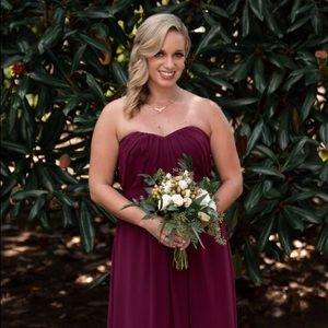 Jasmine Bridal plum strapless bridesmaid dress